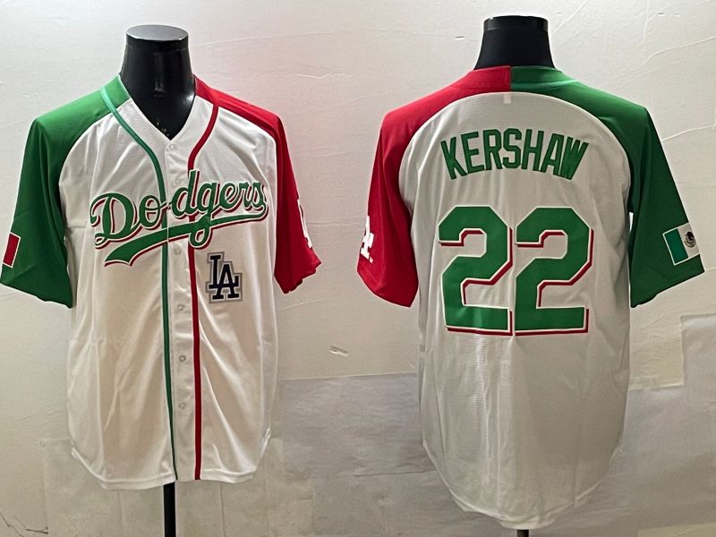 Men Los Angeles Dodgers 22 Kershaw White Green Game 2025 Nike MLB Jersey style 9